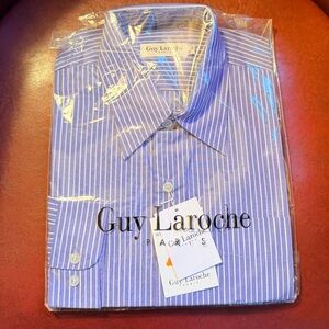 Guy Laroche Blue and White Pinstripe Dress Shirt